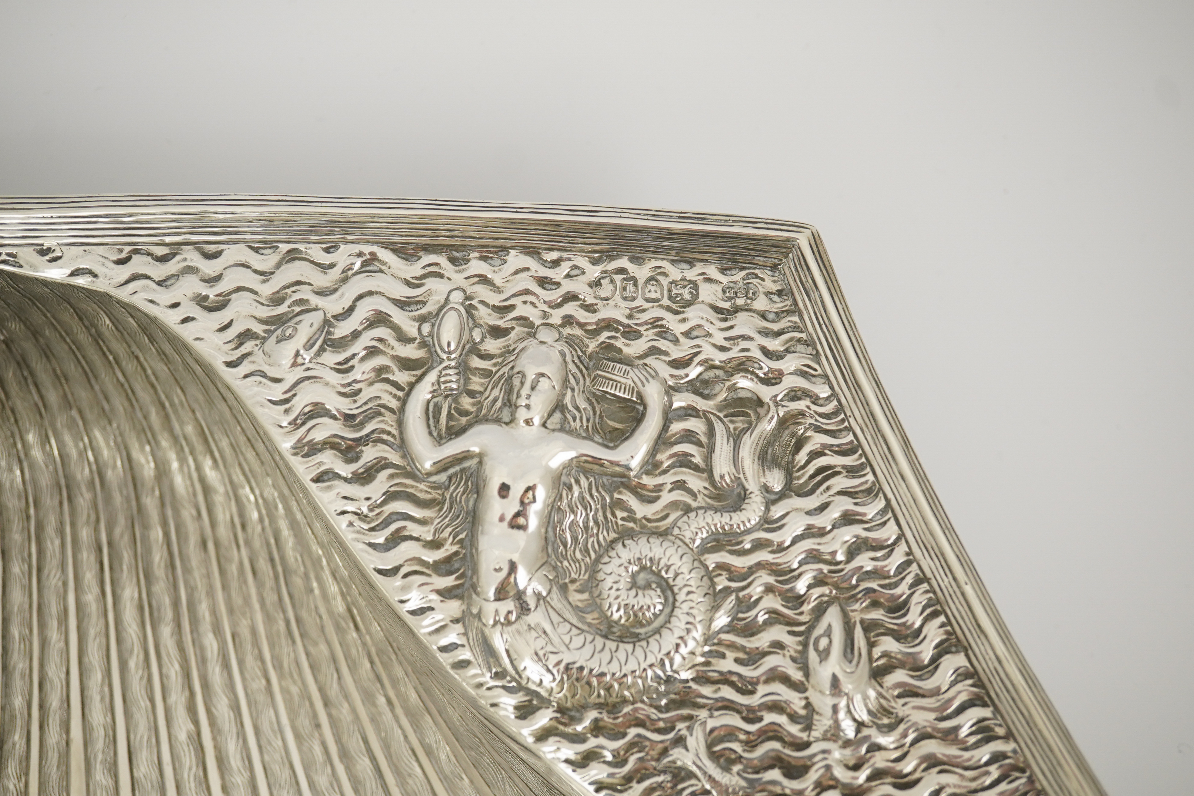 A good large Victorian silver shell shaped basin, by John Samuel Hunt (Hunt & Roskell late Storr & Mortimer), based on a 16th century model used in conjunction with a ewer for the washing of hands during and after a meal